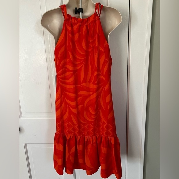 NWT Taylor Sleeveless Shoulder Tie Orange Swirl Design MIDI Dress Size Small - Picture 4 of 12